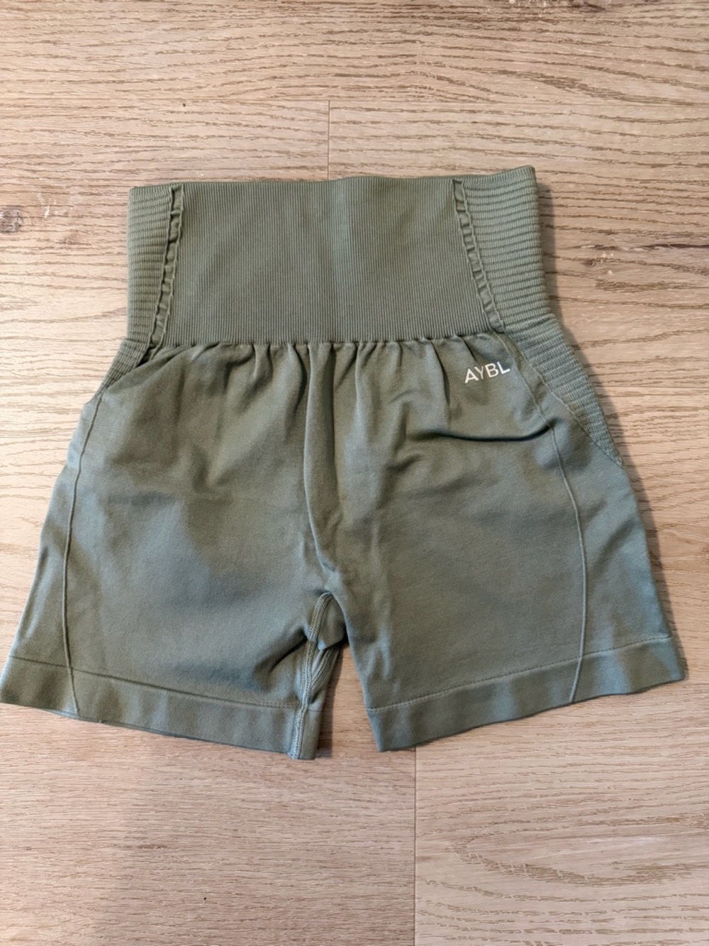 AYBL Olive Ribbed High-Waist Active Shorts